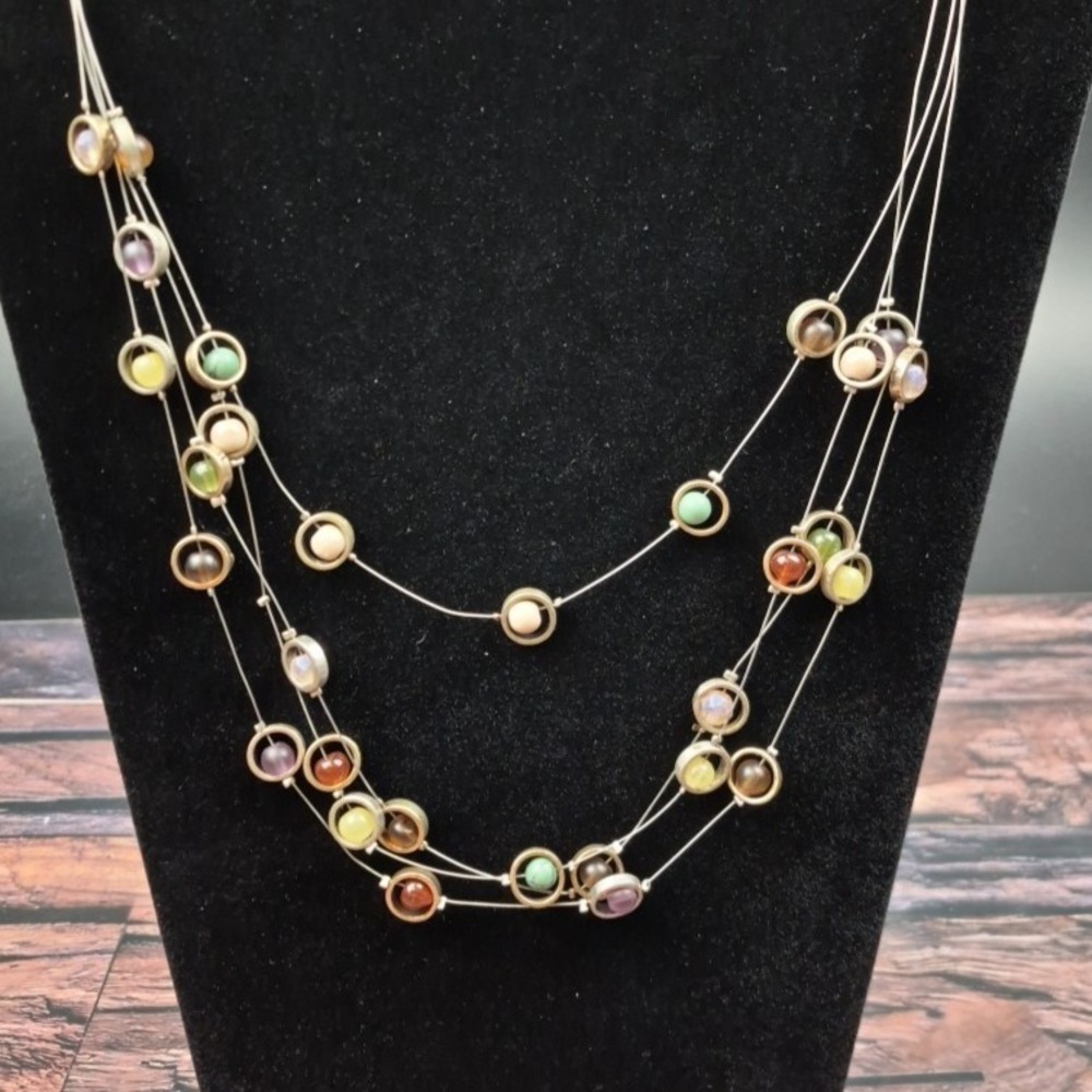 Vtg Coldwater Creek Beaded Multistrand Necklace 19–21" Silver Tone Station